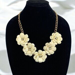 Baublebar Gold-Tone Floral Statement Necklace With Cream Flowers & Crystals 24"L